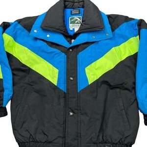 Green Mountain Ski Jacket Mens M Black Color Block Thermoloft C Gorpcore VTG 80s